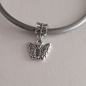 Silver Butterfly Dangle Charm for Pandora‎ Style Bracelet